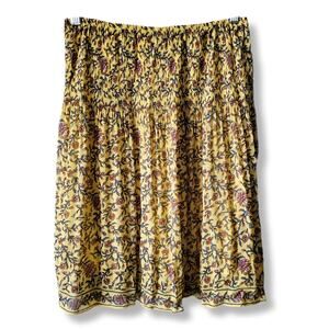 Max Studio Yellow Ditsy Floral Micro Pleat Full Skirt XS Boho Fairy Flowy Career